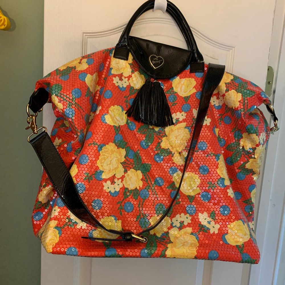 XO Betsey Johnson XL sequin duffel / tote / weekender bag